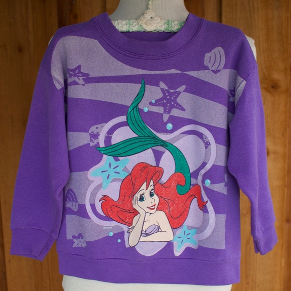 VIntage 90's 100% Cotton Disney's Little Mermaid Kids Crewneck Sweatshirt Size 6 - Picture 1 of 15